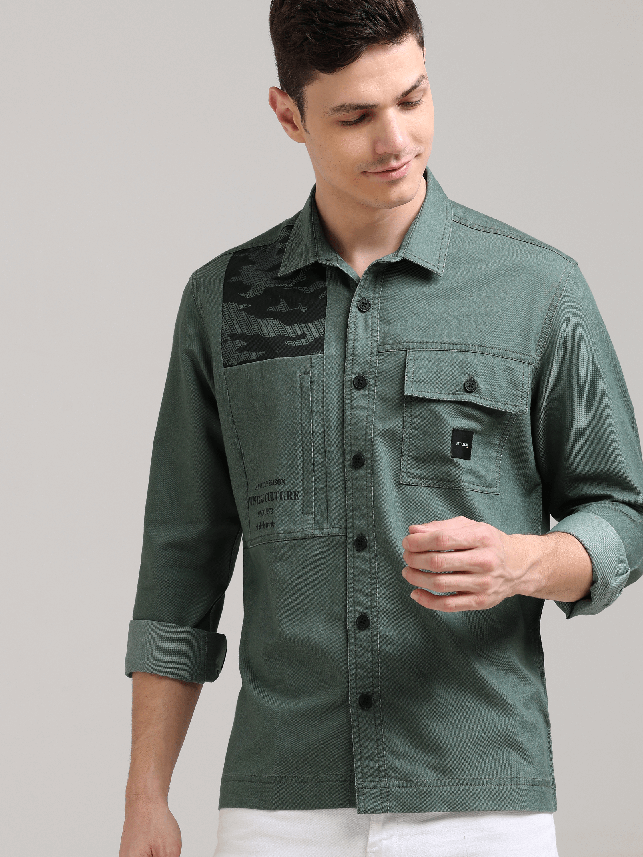 Olive, dark denim shirt and cream trousers. Great colour combination | Mens  casual outfits summer, Mens fashion casual outfits, Safari jacket
